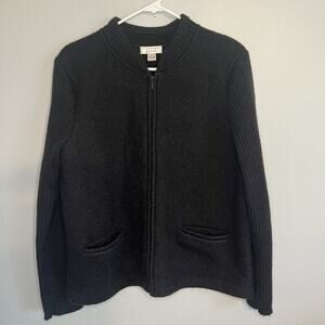 Vintage Christopher & Banks Women 100% Wool Cardigan Full Zip Sz L Black Japan